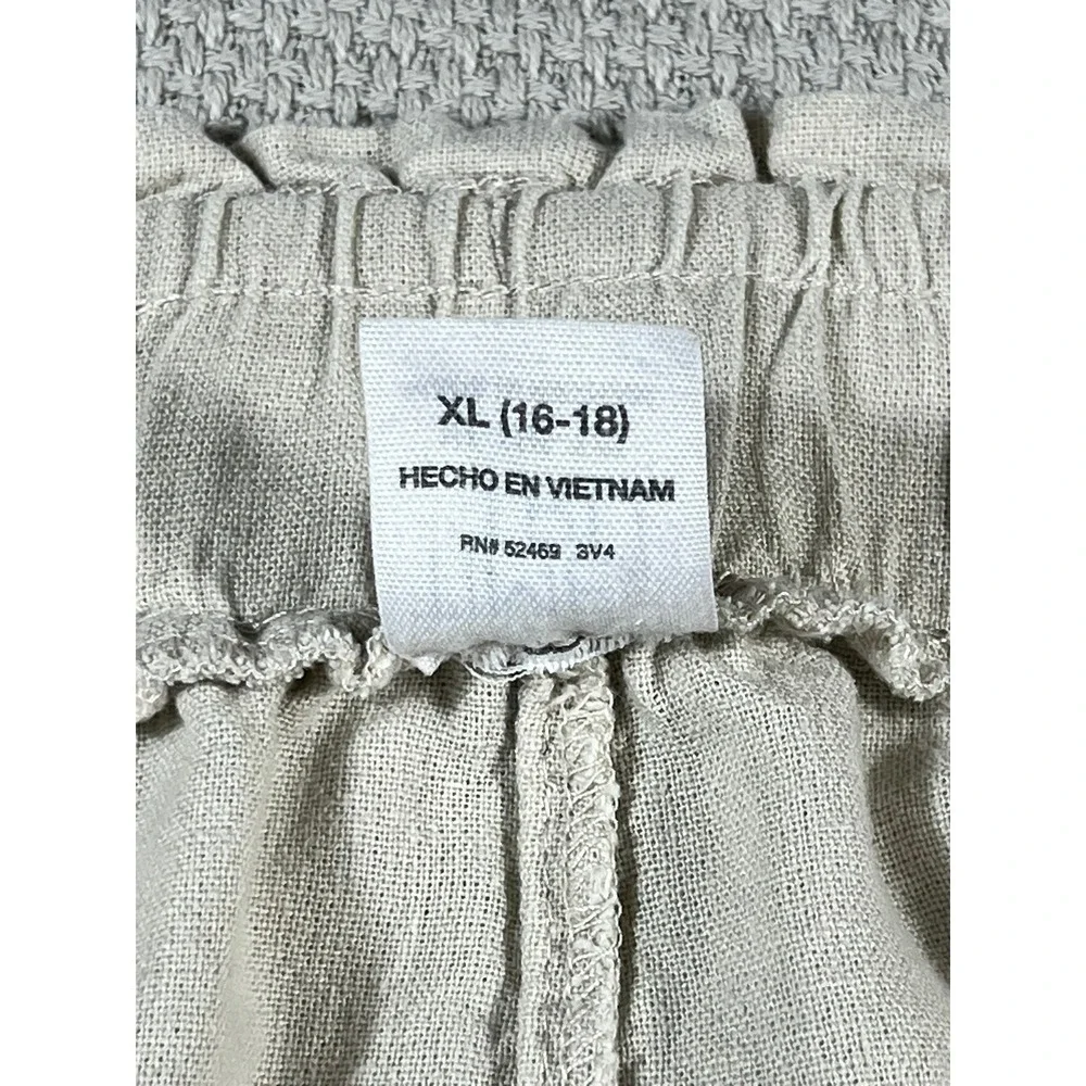 Time and Tru Womens Y2K Linen Blend Cargo Pants Beige Elastic Waist Size XL
